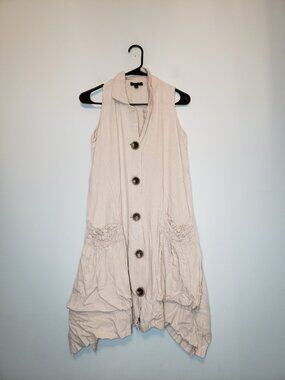 For Cynthia Womens 8 Dress Linen Blend Beige Lagenlook Pockets Coastal Beach